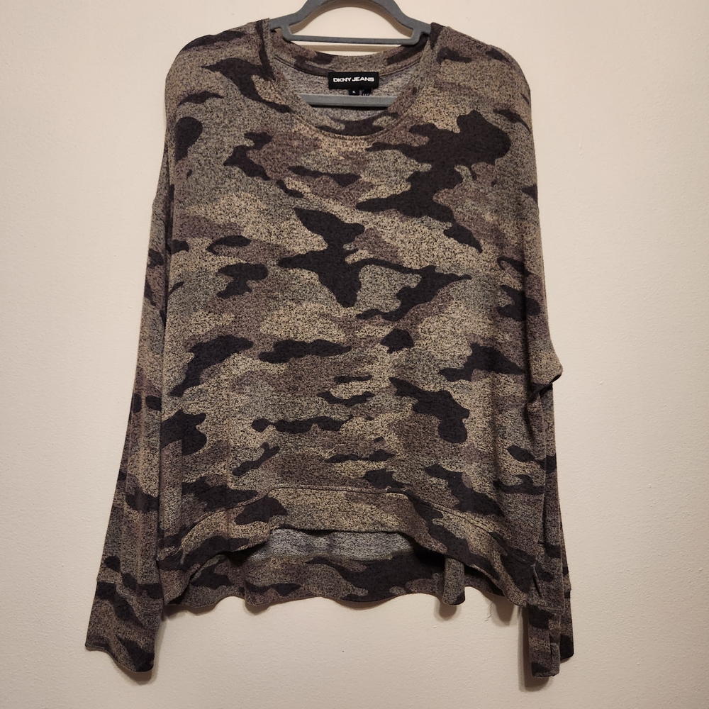 Dkny Black and Brown Crew Neck Sweater with Modern Camo Design